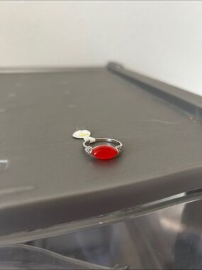 Bomb Party Red Cabochon Silver Ring with Accent Stones - Women Jewelry Size 7